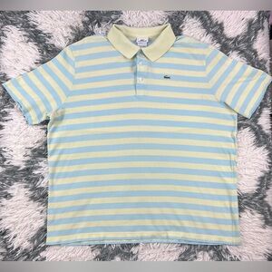 Lacoste Men’s Yellow Blue Striped Casual Golf Polo Shirt Size 8